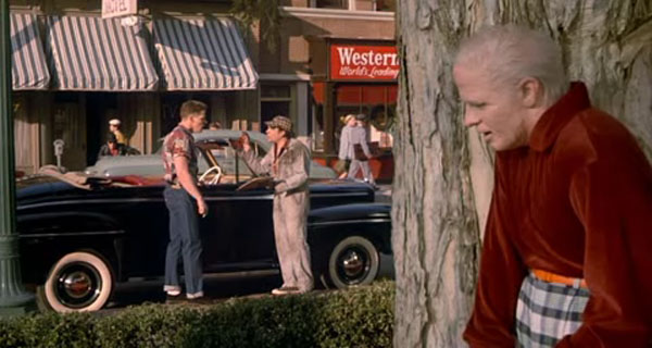 Biff Tannen eavesdropping his younger self